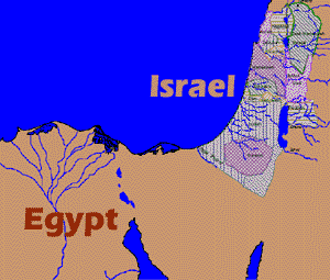 Map of Egypt and Israel.
