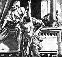 The spies leave Rahab's house on very wide Jericho wall. Supplied by Eden Communications.