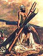 Artist's conception - Jesus falls with cross on road to Golgotha.